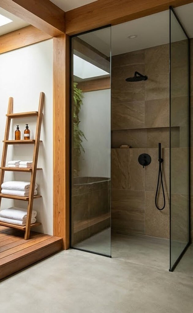 Cohesive use of minimalist matte black hardware in vanity